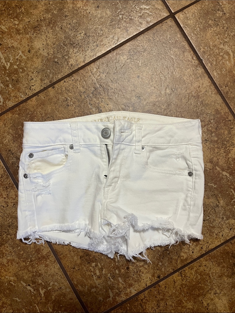 American Eagle Outfitters White Frayed Denim Cutoff Shorts